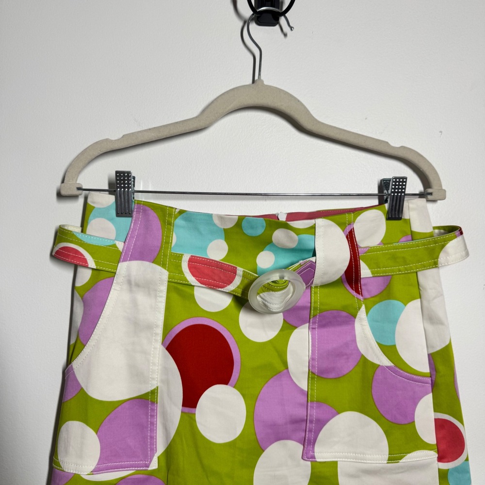 Notice Retro Polka Dot Mini Skirt Green Pink Belted Mod 5012PB Women 6 70s Y2K - Picture 4 of 7